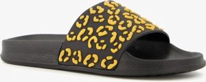 Scapino Dames badslippers met luipaardprint Zwart