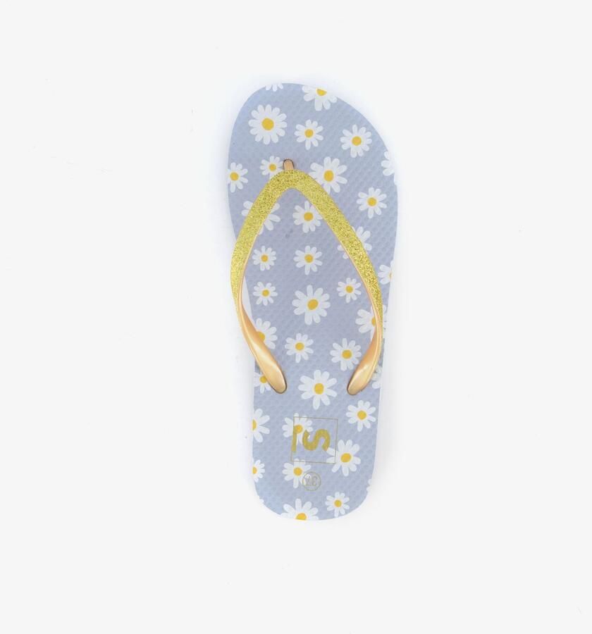 Scapino Dames teenslippers met madeliefjes blauw