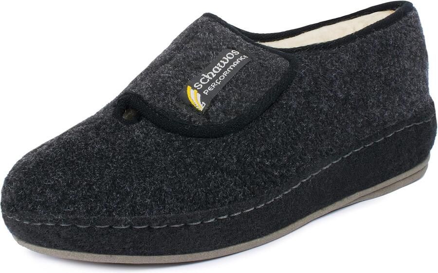 SCHAWOS Heren Pantoffels 6064 Wolgevoerd Antislip Klittenband