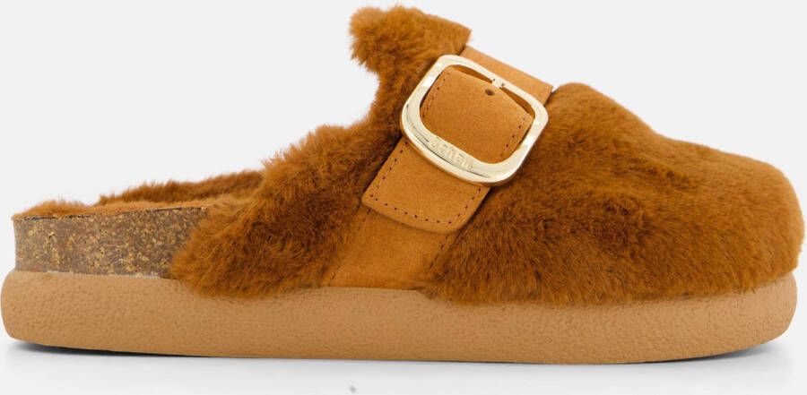 Scholl Pantoffels cognac Imitatiebont Dames