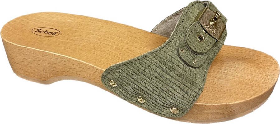 Scholl Iconic Pescura Heel Embossed Suede Green Muilen