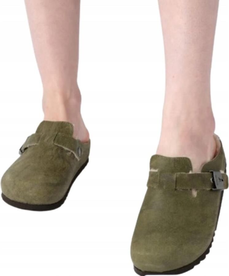 Scholl C_F Serie Groene Leren Instappers met Bont