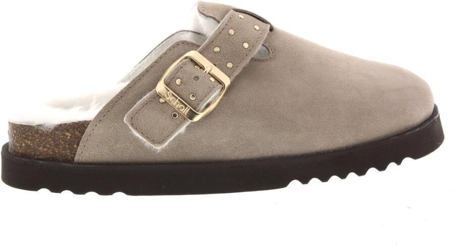 Scholl Klomp Benny Suède en Echt Bont Vrouwen Donkerbeige - Foto 2