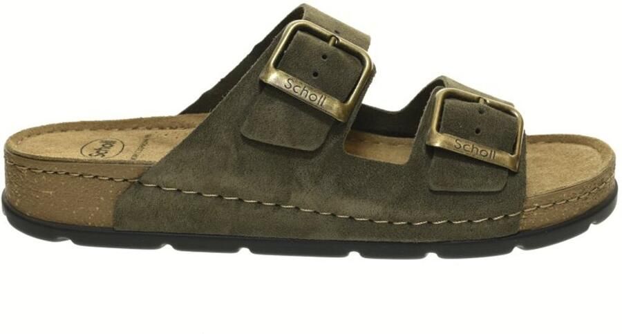 Scholl Khaki Suede Slippers Bora