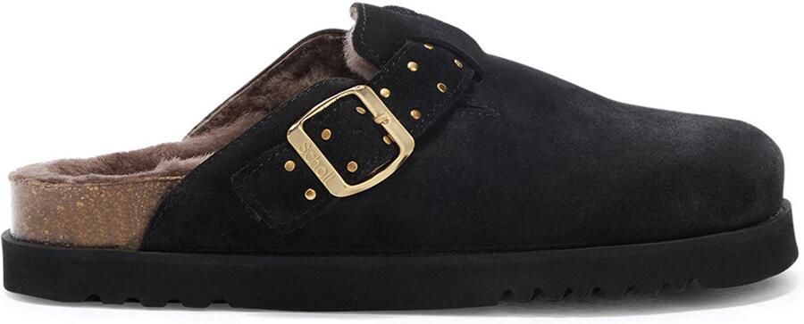 Scholl Klomp Benny Suède en Echt Bont Vrouwen Zwart