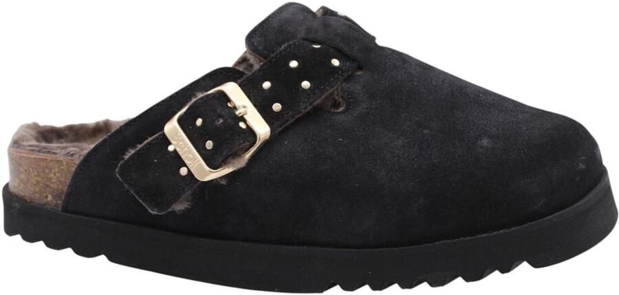 Scholl Klomp Benny Suède en Echt Bont Vrouwen Zwart - Foto 2