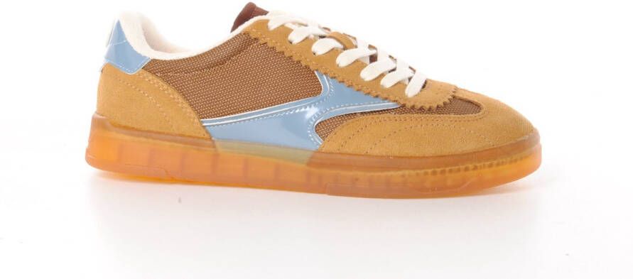 Scotch & Soda Dames sneaker Scotch&Soda Nixie suède camel en lichtblauw