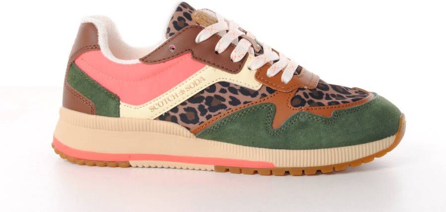 Scotch & Soda Scotch&Soda dames sneakers Vivi suède groen met bruine leopardprint