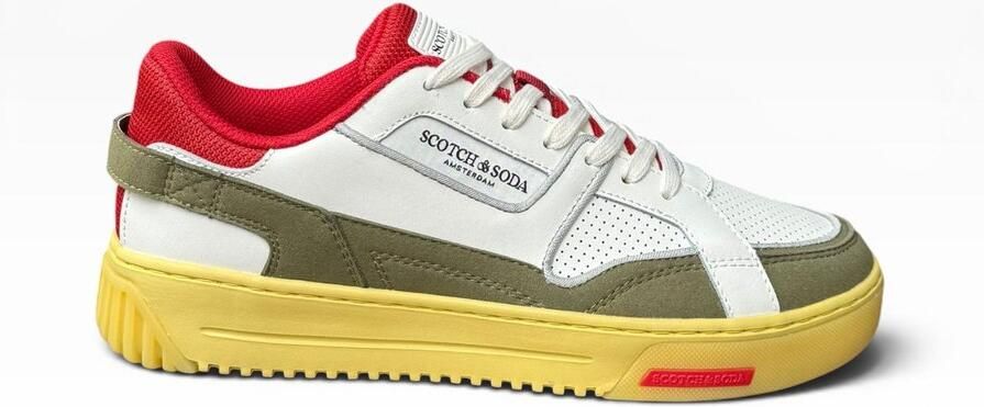 Scotch & Soda New Cup Sneakers Heren Beige Rood Groen