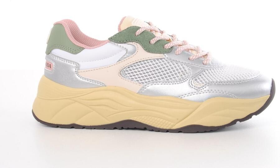 Scotch & Soda Scotch&Soda dames sneaker Celest 25 leder en mesh zilver groen roze - Foto 4