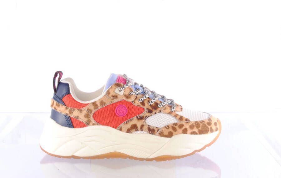 Scotch & Soda Celest 33C chunky leren sneakers met panterprint beige rood - Foto 3