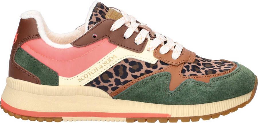 Scotch & Soda Scotch&Soda dames sneakers Vivi suède groen met bruine leopardprint