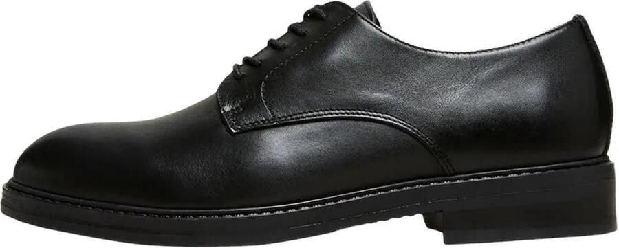 Selected Homme Zwarte platte schoenen handgemaakt lederen derby