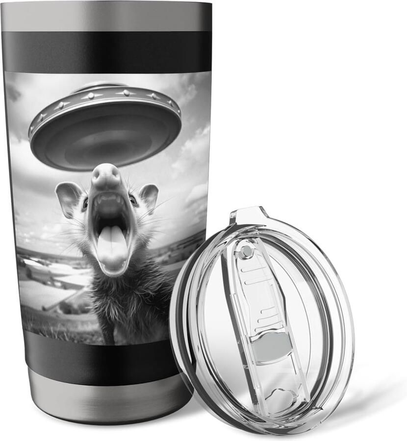 Selfie-beker met opossum-ontwerp dubbelwandig roestvrij staal