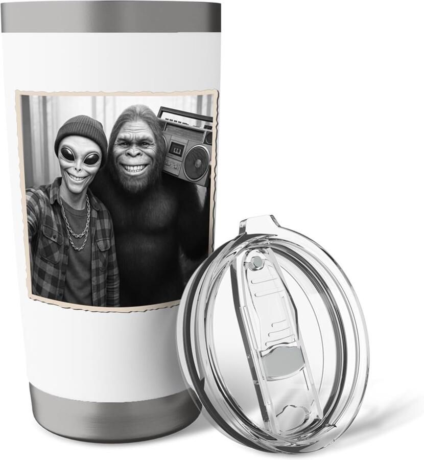 Selfie met alien en Bigfoot Thermobeker met dubbele wand