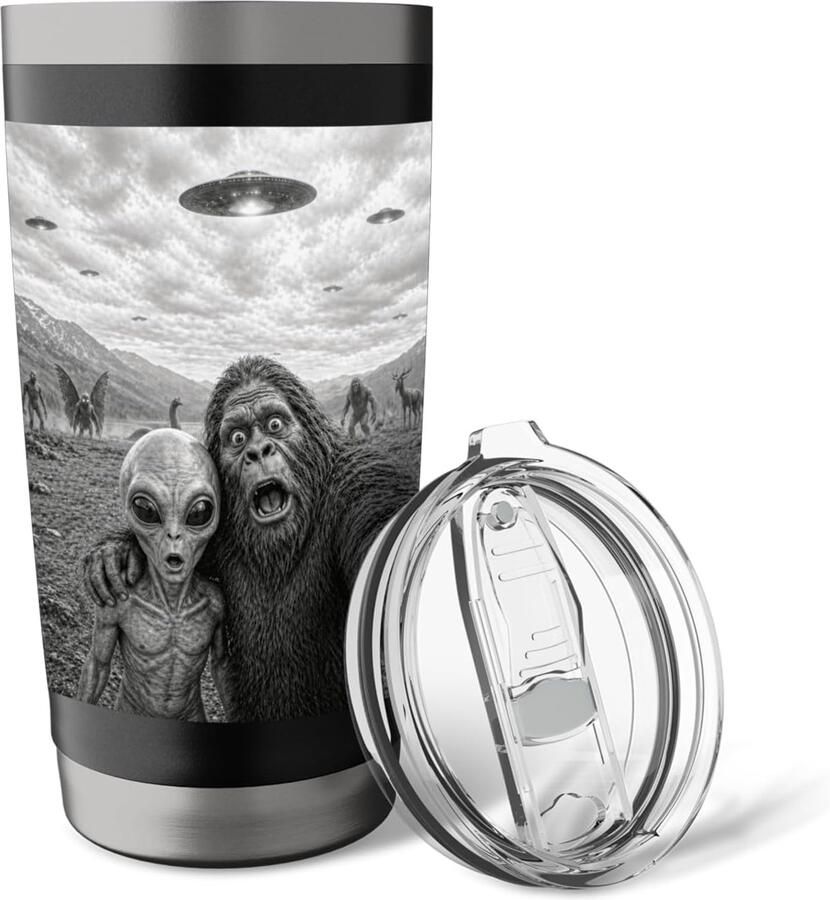 Selfie met Bigfoot en Alien met UFO's en mysterieuze wezens dubbelwandige thermobeker