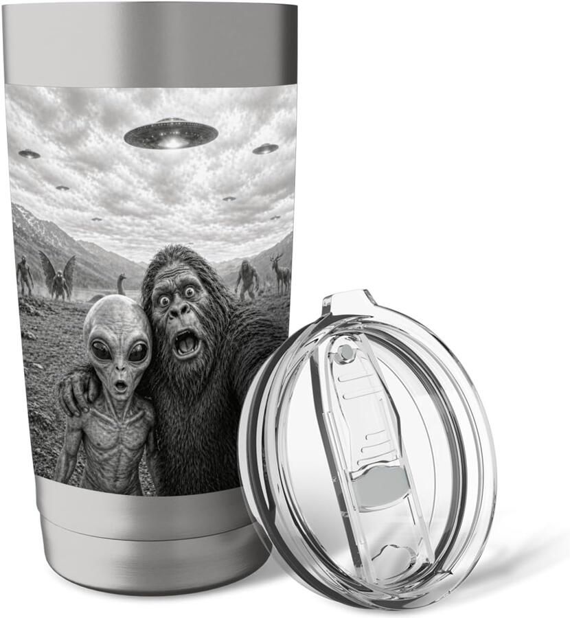 Selfie met Bigfoot en Alien UFO's en Cryptiden dubbelwandige thermobeker