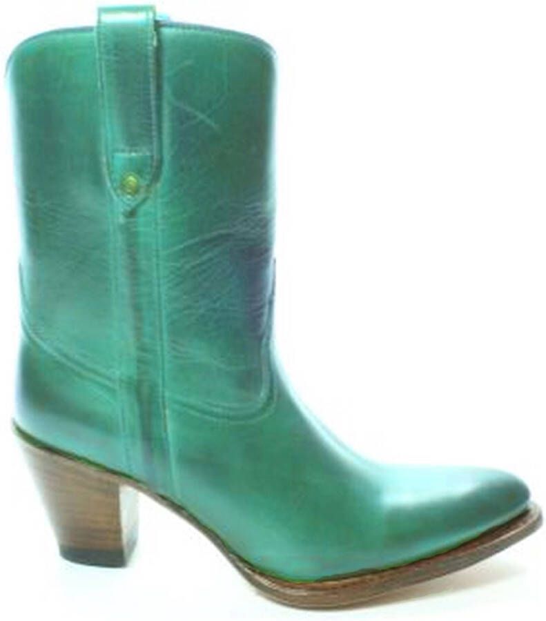 Sendra Boots 8481 Groen Donna Cuba Dames Enkellaars Hoge Hak Spitse Neus Rechte Schacht Treklussen Echt Leer