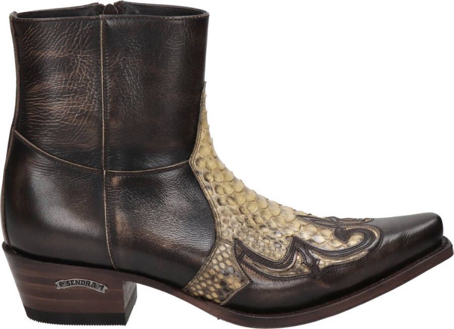 Sendra Mimo-Riding 9918 leren cowboylaarzen met slangenprint donkerbruin
