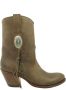 Sendra Boots 10748 Laly Donker Taupe Handgemaakt GoodYear Welted Dames Enkellaars Schuine Hoge Hak Ronde Neus Concho Turquoise Vlechtwerk Echt Leer - Thumbnail 1