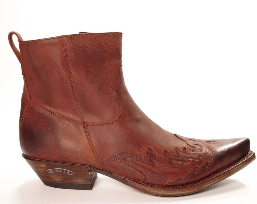 Sendra Boots 11783C Cuervo Cognac Handgemaakt Heren Cowboy Western Enkellaars Spitse Neus Ritssluiting Beetje Schuine Hak Echt Leer