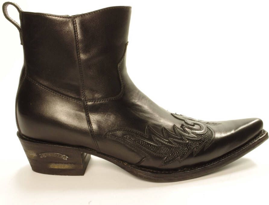 Sendra Boots 12185 Javi Zwart Handgemaakt Heren Cowboy Western Enkel Laars Spitse Neus Rits Sluiting Echt Leer