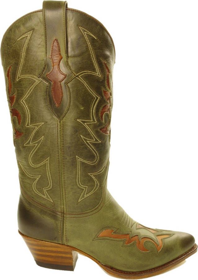 Sendra Boots 12289 Lia Groen Handgemaakte Dames Ibiza Western Laarzen Hoge Hak Ronde Spitse Neus Treklussen Gebogen Bovenkant Schacht Echt Leer - Foto 2