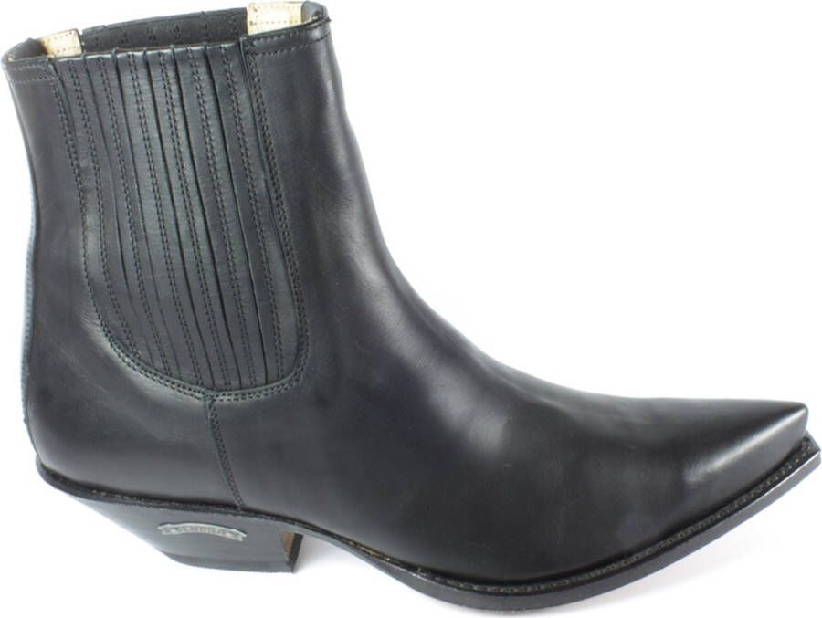 Sendra boots 1692 Cuervo Zwart Heren Enkellaars Schuine Hak Spitse Neus Echt Leer