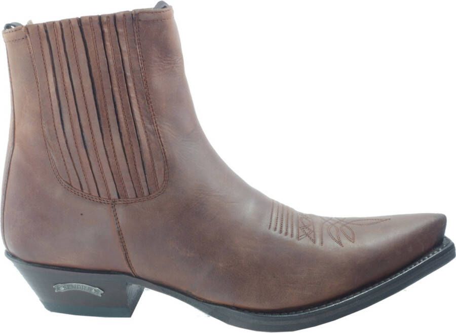 Sendra boots 2581 Cuervo Bruin Handgemaakt Cowboy Western Heren Enkel Laars Spitse Neus Beetje Schuine Hak Sierstiksels op de Wreef Jodhpur Sluiting Echt Leer