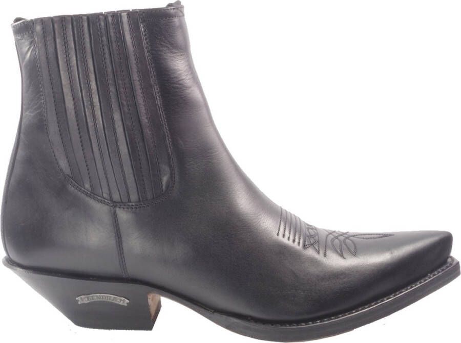 Sendra boots 2581 Cuervo Zwart Handgemaakt Cowboy Western Heren Enkel Laars Spitse Neus Beetje Schuine Hak Sierstiksels op de Wreef Jodhpur Sluiting Echt Leer