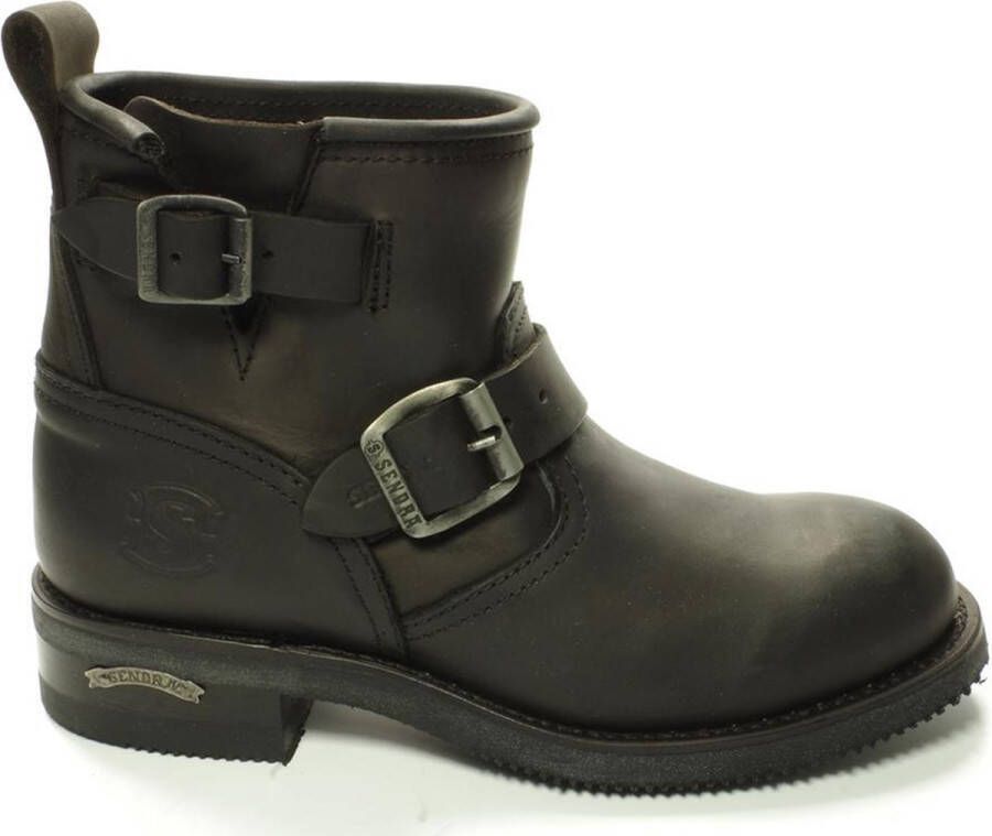 Sendra Boots 29-76-01 Biker 66 Zwart Handgemaakt Fashion Unisex Motor Laars Laag Model Stalen Neus Anti Slip Zool Platte Hak Echt Leer
