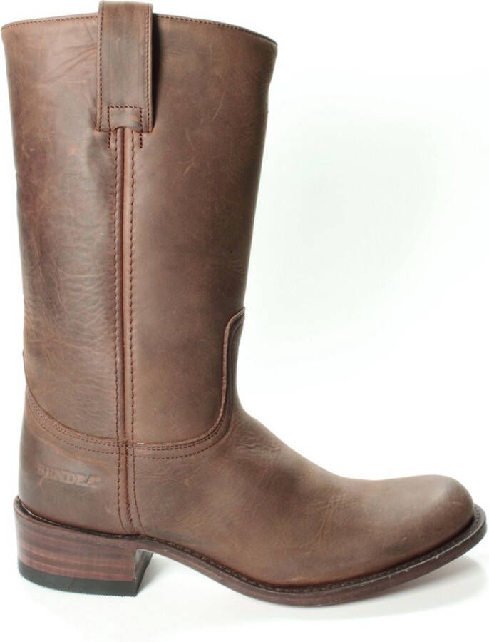 Sendra Boots 3162D Bruin Dameslaars Basic Biker Western Ronde Neus Platte Hak Rechte Schacht Treklussen Echt Leer