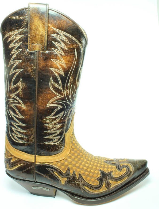 Sendra Boots 3241 Bruin Laarzen Trenzado Cuervo Ibiza Handgemaakt Spitse Cow Western Schuine Hak Gevlochten Wreef Echt Leer