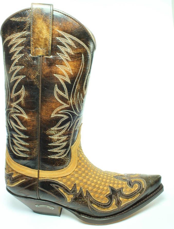 Sendra Boots 3241 Bruin Dames Heren Laarzen Trenzado Cuervo Ibiza Handgemaakt Spitse Cowboy Western Schuine Hak Gevlochten Wreef Echt Leer