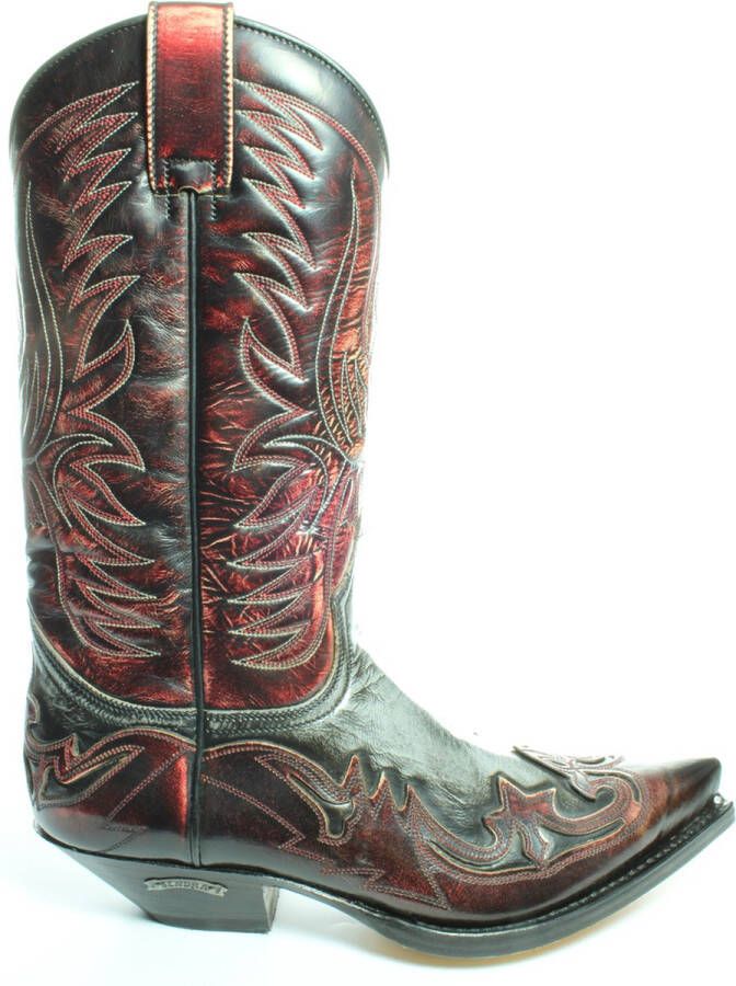 Sendra Boots 3241 Cuervo Ibiza Zwart Grijs Rood Handgemaakt Cow Western Laarzen Unisex Spitse Neus Schuine Hak Rechte Schacht Treklussen Echt Leer