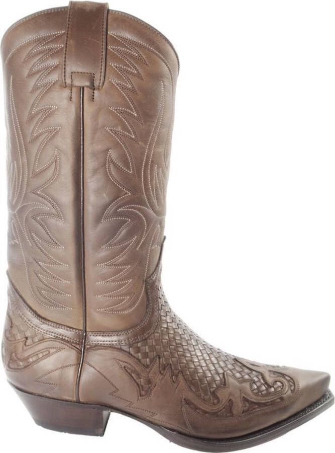 Sendra Boots 3241 Trenzado Cuervo West Bruin Handgemaakt Cowboy Laarzen Heren Spitse Neus Schuine Hak Lederen Zool Gevlochten Wreef Echt Leer