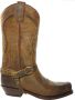 Sendra Boots 3434 Sam Bruin Biker Western Boots Unisex Vierkante Neus Beetje Schuine Hak Sier vlechtwerk Treklussen Echt Leer - Thumbnail 1