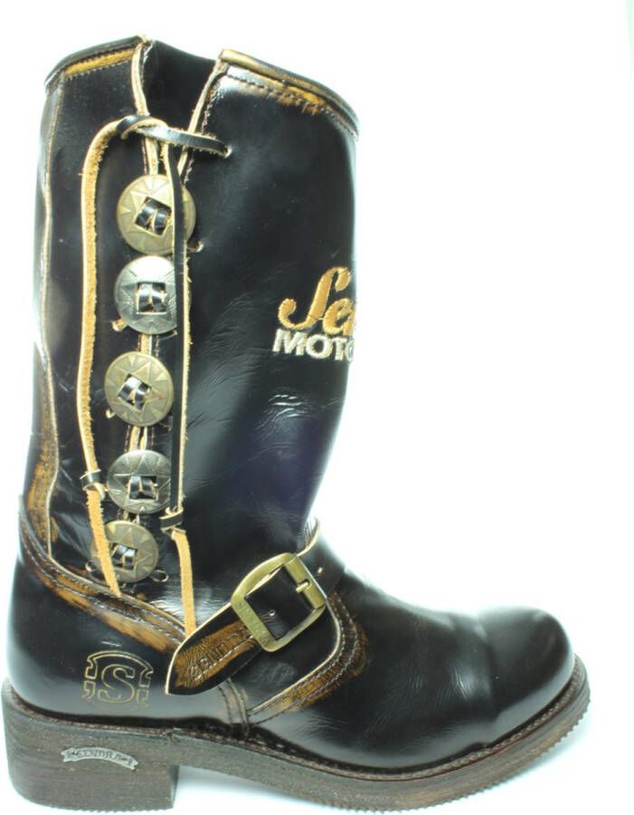 Sendra Boots 3580 Hurrican Steel Zwart Casual Biker Fashion Motorlaarzen Stalen Neus Anti Slip Zool Echt Leer