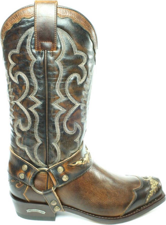 Sendra boots 4060 Seta Bruin Biker Boots Cowboy Western Laarzen Vierkante Neus Beetje Schuine Hak Afneembaar Sierspoor Handgemaakt Echt Leer