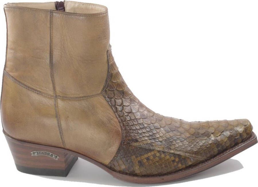 Sendra Boots 5701 Mimo Bruin Handgemaakt Heren Cowboy Enkellaars Spits Neus Beetje Schuine Hak Rits Sluiting Echt Leer