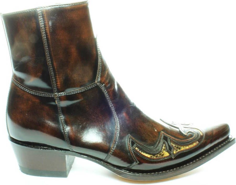 Sendra boots 6225 Florentic Bruin Mimo Heren Cowboy Western Enkellaars Leren Zool Spitse Neus Stevige Hak Rits Sluiting Handgemaakt Echt Leer