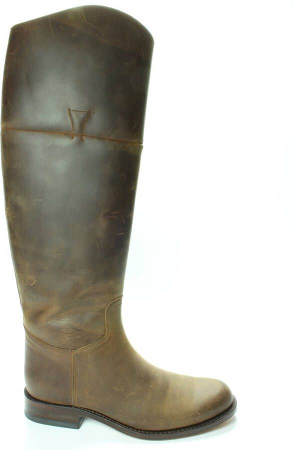 Sendra Boots 6629 Chanel Bruin Dames Rijlaars Ronde Neus Platte Hak Ritssluiting Vintage Look Echt Leer - Foto 1