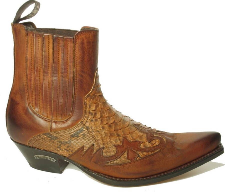 Sendra boots 9396 Javi Bruin Heren Enkel Laarzen Cowboy Western Boots Spitse Neus Schuine Hak Elastiek Sluiting Handgemaakt Echt Leer