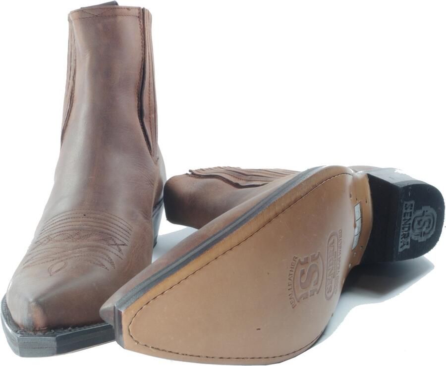 Sendra boots 2581 Cuervo Bruin Handgemaakt Cowboy Western Heren Enkel Laars Spitse Neus Beetje Schuine Hak Sierstiksels op de Wreef Jodhpur Sluiting Echt Leer - Foto 2