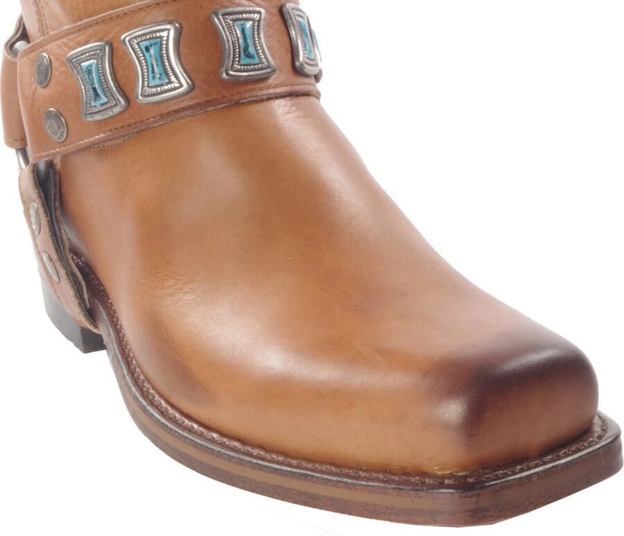 Sendra Boots 10845 Cognac Handgemaakt Biker Western Ibiza Dames Enkel Laars Rechte Schacht Afneembaar Sierspoor Vierkante Neus Echt Leer - Foto 3