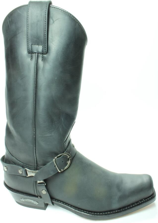 Sendra Boots 3091 Seta Zwart Biker Western Cow Laarzen Handgemaakt Vierkante Neus Leren Zool Schuine Hak Treklussen Echt Leer