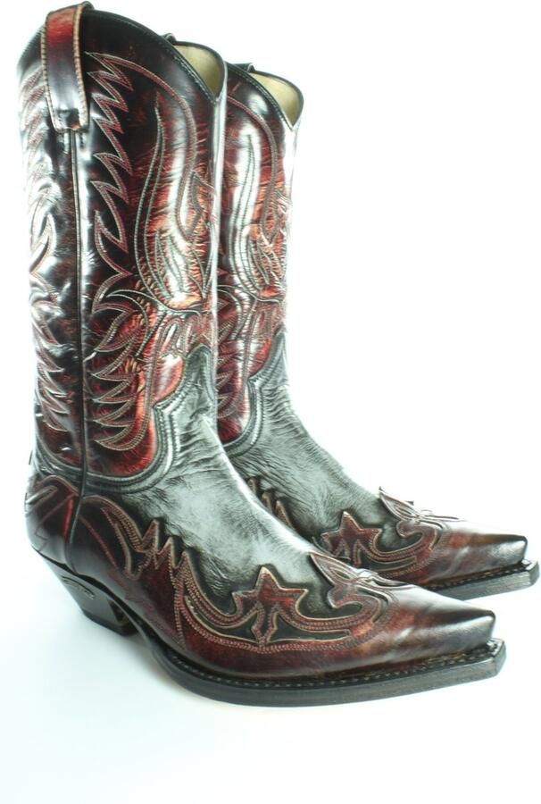 Sendra Boots 3241 Cuervo Ibiza Zwart Grijs Rood Handgemaakt Cow Western Laarzen Unisex Spitse Neus Schuine Hak Rechte Schacht Treklussen Echt Leer - Foto 3