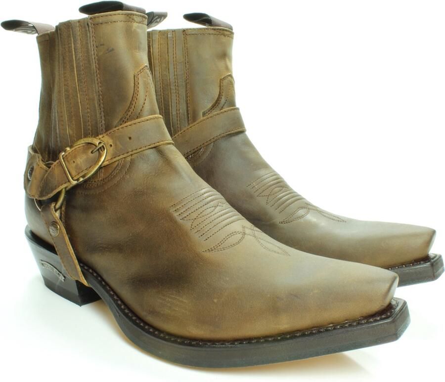 Sendra Boots 4674 Hilux Bruin Cowboy Western Korte Laarzen Heren Enkellaars Spitse Neus Beetje Schuine Hak Elastiek Sluiting Afneembaar Sierspoor Goodyear Welted Echt Leer - Foto 3