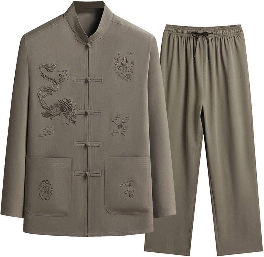 Senza Marchio FNEDYHK Casual pak voor heren Traditionele herenpak in Chinese stijl Effen Kung Fu-uniform Tai Chi Vechtsportkleding Wushu tweedelig pak Trainingspak A 3XL