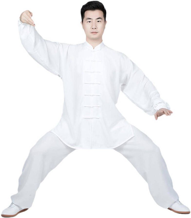 Senza Marchio HFCY Chinese traditionele Kung Fu-kleding Tai Chi Uniform nen Martial Arts Sets Wing Chun Taekwondo Kleding Meditatie Yoga Uniform Wit-XXXXL